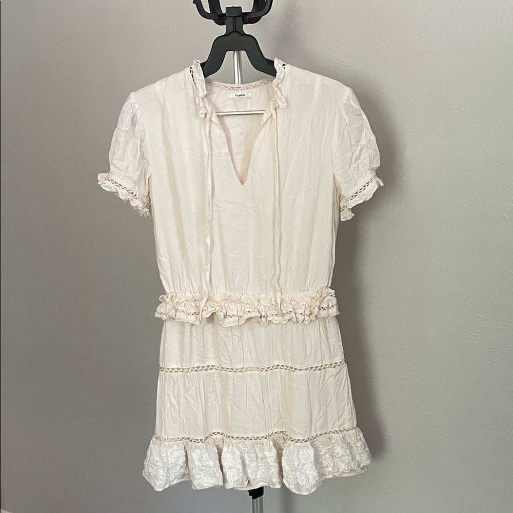 Tularosa Cream Mini Dress with Ruffle Trim